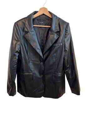 Love Tree Black Faux Leather Blazer Jacket Women's Size L